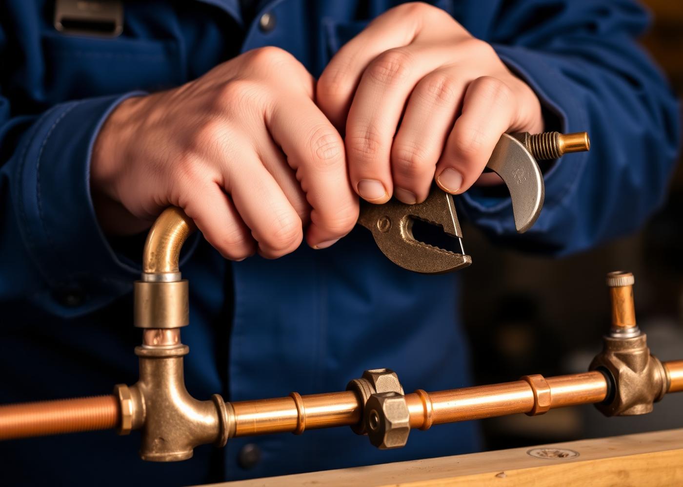 Handwerker bei der Arbeit an Kupferrohren